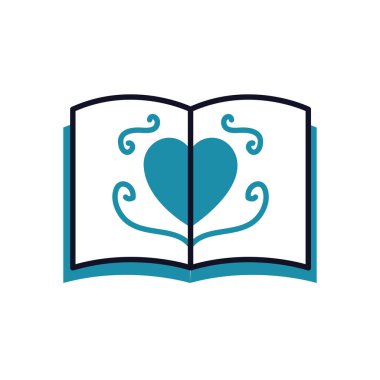 Ruh sağlığı konsepti, kalp ve süslemeli kitap, yarım çizgi yarı renk.