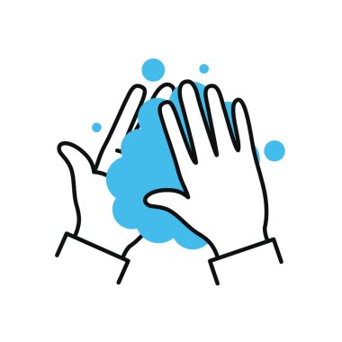 Sabunlu suyla el yıkama, yarı renk, yarı çizgi tarzı.