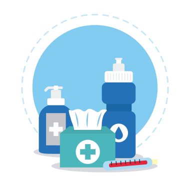 cleaning medical products and tissues box icon, colorful design clipart