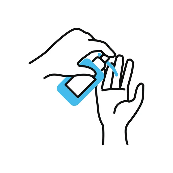 Ruce aplikující antibakteriální ikonu, polovina barvy polovina linie styl — Stockový vektor