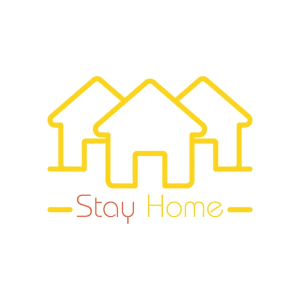 Stay home concept, yellow houses and Lettering typography — Stock Vector