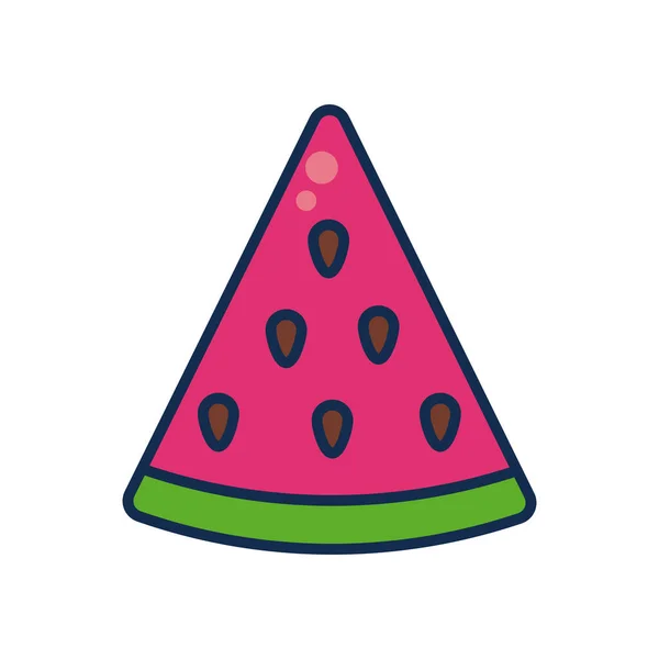 Concepto de verduras y frutas, icono de rebanada de sandía, línea y estilo de relleno — Vector de stock