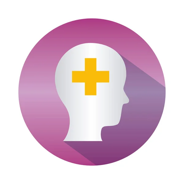 Psykisk hälsa koncept, huvud med medicinsk kors ikon, block lutning stil — Stock vektor