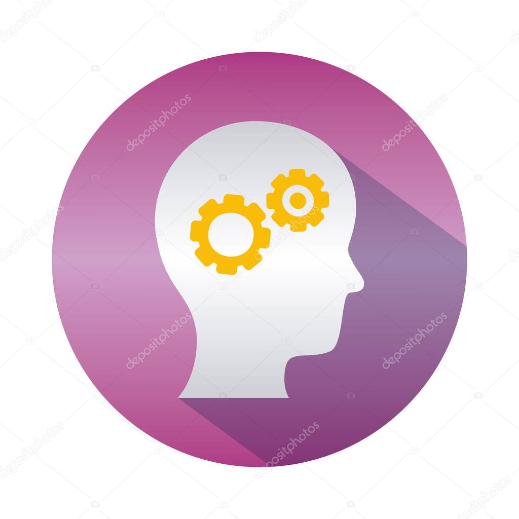 mental health concept, head with gears wheels icon over white background, block gradient style