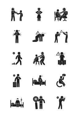 pictogram insanları ve coronavirus ve sağlık ikonu seti, siluet tarzı