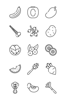 salatalık, sebze ve meyve ikonu seti, çizgi biçimi