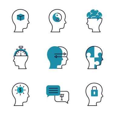 kafa ve ruh sağlığı simgesi seti, yarı çizgi yarı renk