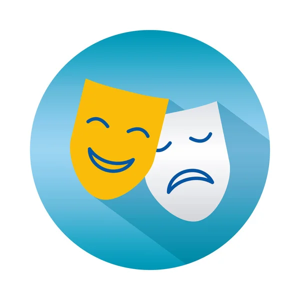 Psychische Gesundheit Konzept, Komödie und Tragödie Maske, bipolare Störung Symbol über weißem Hintergrund, Block-Gradienten-Stil — Stockvektor