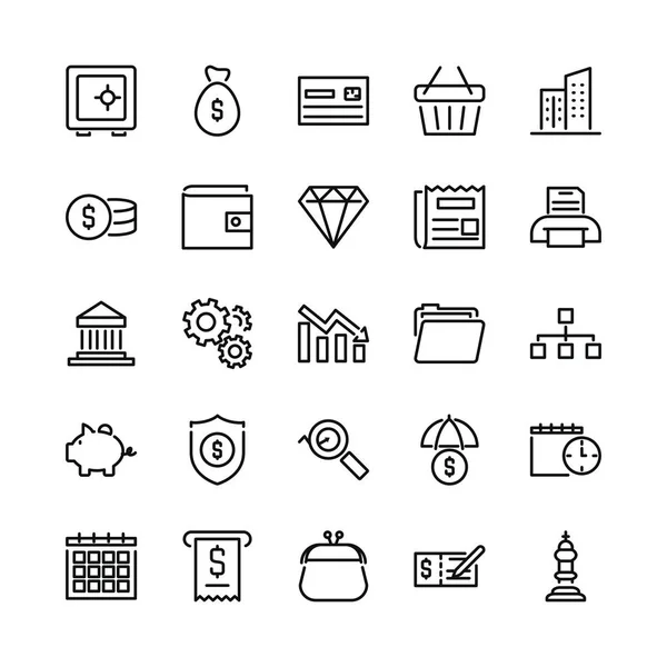 Boîte forte et ensemble d'icône de l'économie et de la finance, style ligne — Image vectorielle
