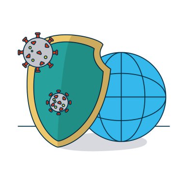 covid 19 virüslü küresel küre ve kalkan, renkli tasarım