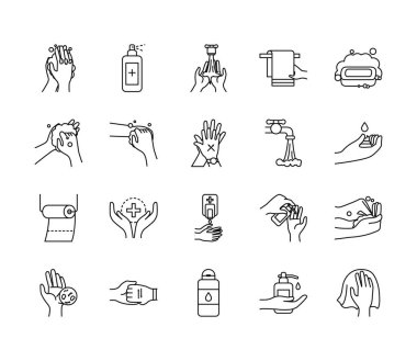 sabun ve el hijyen ikonu seti, satır biçimi