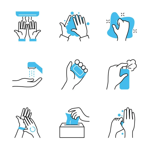 Soap bar and hand hygiene icon set, half color half line style — Stock Vector
