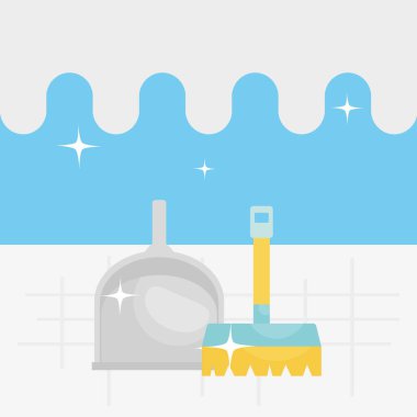 Faraş ve süpürge simgesi, renkli tasarım