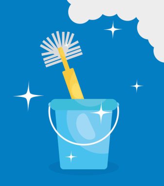 Tuvalet fırçası simgesi olan kova, renkli tasarım