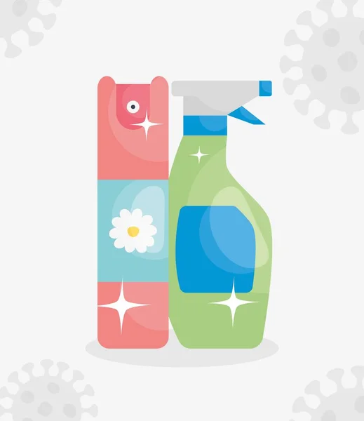 Vůně sprej a čištění sprej ikona láhev, barevný design — Stockový vektor