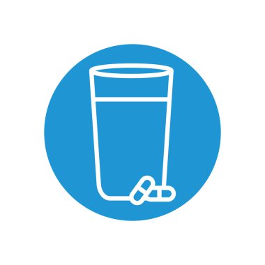 Su bardağı ve ilaç hapları, hat bloğu tarzı.