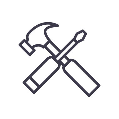 İzole edilmiş çekiç ve tornavida satır biçimi vektör tasarımı