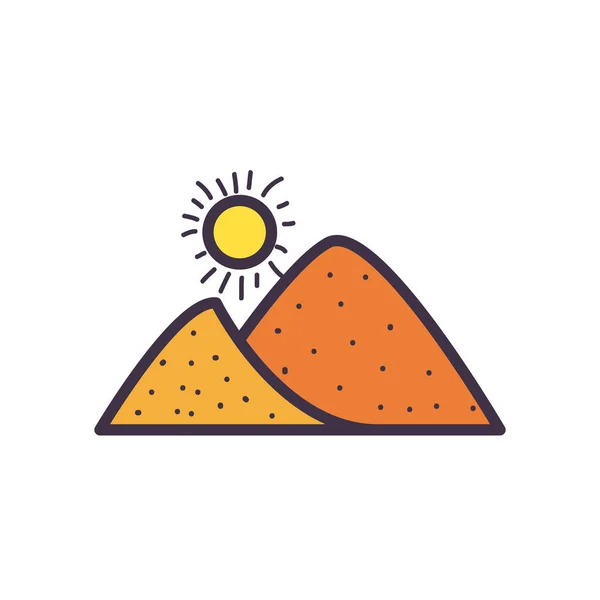 Desert hory a slunce výplň styl ikony vektor design — Stockový vektor