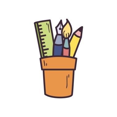 Kalem boyası fırçası ve kupanın içindeki cetvel doldurma biçim vektör tasarımı