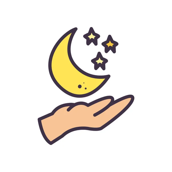 Mâna izolată cu luna și stelele umple designul vectorial al pictogramei — Vector de stoc