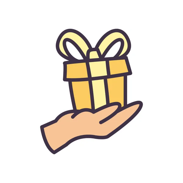 Regalo con corbata sobre mano relleno estilo icono vector diseño — Vector de stock