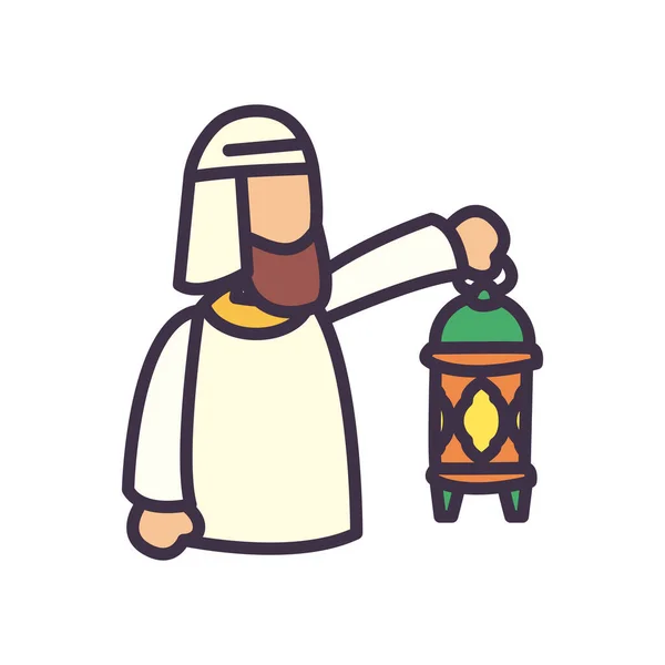 Bayram Mübarek feneri olan Müslüman adam biçim ikon vektör tasarımını doldurdu — Stok Vektör