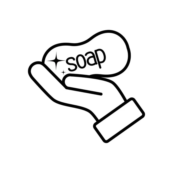 Hand met zeep bar icoon, lijn stijl — Stockvector