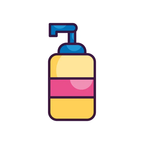 Mano jabón botella dispensador icono, estilo de color de línea — Vector de stock