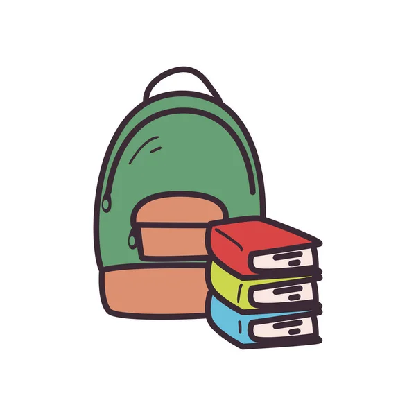 Απομονωμένη σχολική τσάντα με βιβλία συμπληρώνουν στυλ εικονίδιο διανυσματικό σχεδιασμό — Διανυσματικό Αρχείο