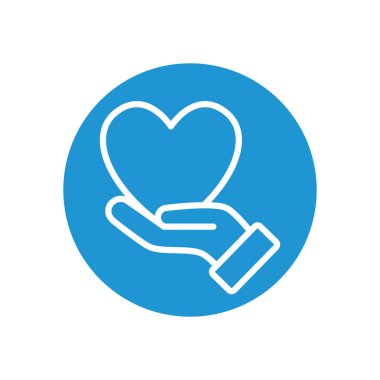 bir kalp simgesini tutan el, çizgi blok tarzı