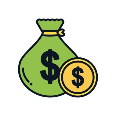 Para çuvalı ve para, renk çizgisi tarzı