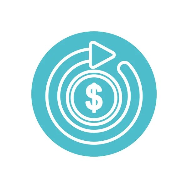 Sync arrow with money coin icon, block line style — Stock Vector