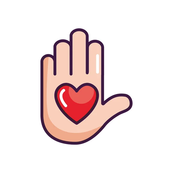 Mano con icono de corazón, estilo de color de línea — Vector de stock