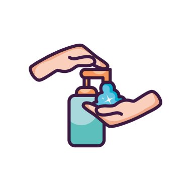 hands and soap bottle icon, line color style clipart