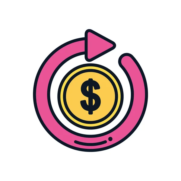 Sync arrow with money coin icon, color line style — Stock Vector