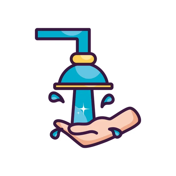 Wasserhahn und Hand Symbol, Linie Farbe Stil — Stockvektor