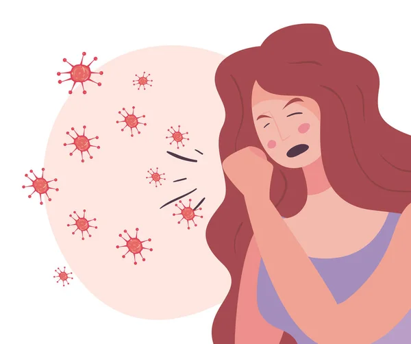 Woman coughing and coronavirus bacterium vector design — Stock Vector