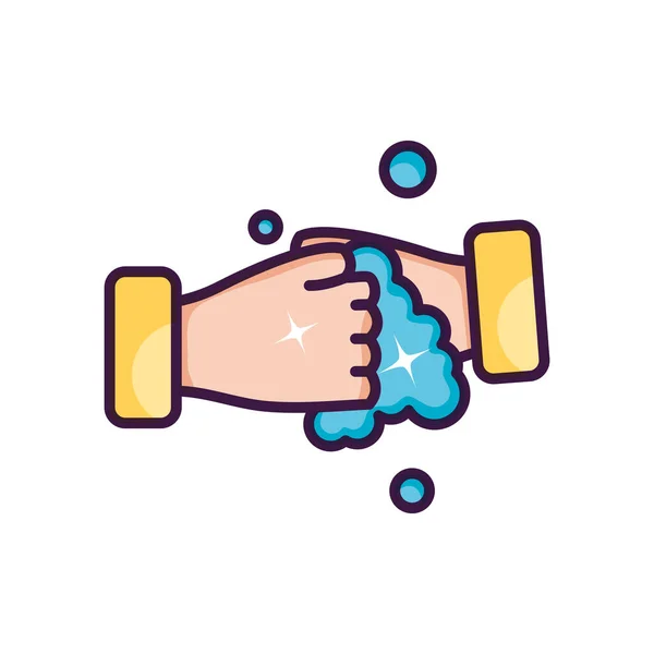 Geste des Händewaschens mit Seifenwasser, Linienfarbe — Stockvektor