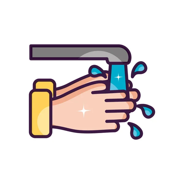 Water faucet and hand washing icon, line color style — Stock Vector