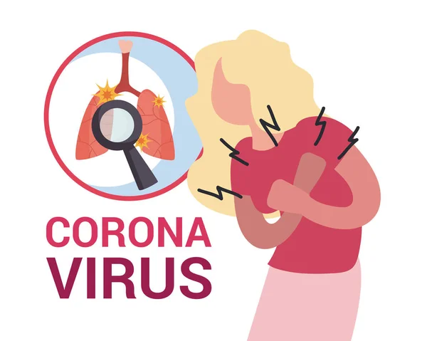 Wanita dengan sesak napas paru-paru lupe dan koronavirus desain vektor bakteri - Stok Vektor