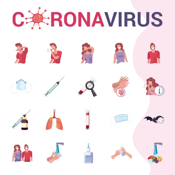 Ikon coronavirus terisolasi mengatur desain vektor - Stok Vektor