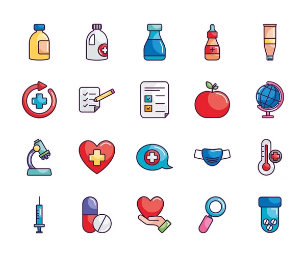 Mikroskop und Medizin Icon Set, Linienfarbe Stil — Stockvektor