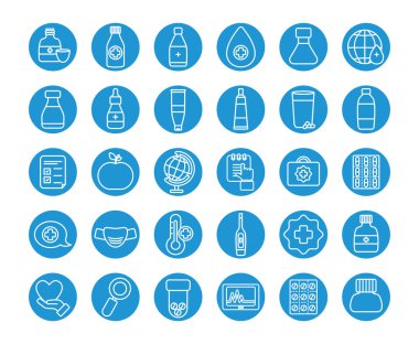 mataralar ve ilaç simgesi seti, satır blok biçimi