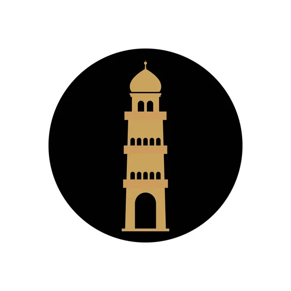 Concepto de ramadán, icono de torre de mezquita islámica, estilo de línea de bloque — Vector de stock