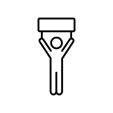 Piktogramcı elinde reklam panosu simgesi tutuyor.