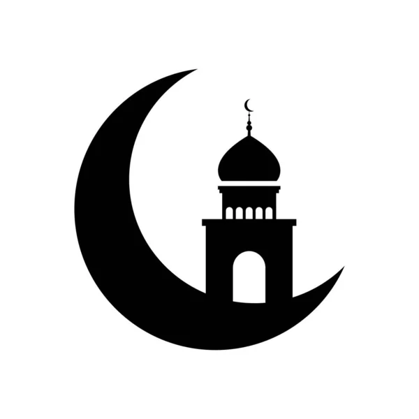 Concepto eid mubarak, luna creciente y el icono de la mezquita islámica, estilo de línea — Vector de stock