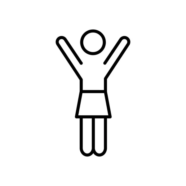 Piktogram kobieta z ramionami w górze, styl linii — Wektor stockowy