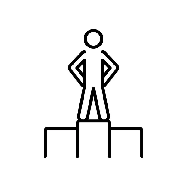 Pictogram man on first place of podium, line style — Stock Vector