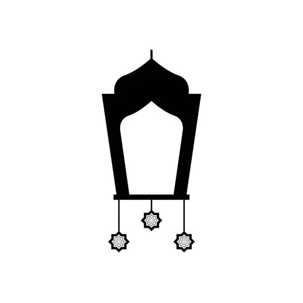 Concept eid moubarak, lanterne arabe avec étoiles islamiques suspendues, style ligne — Image vectorielle