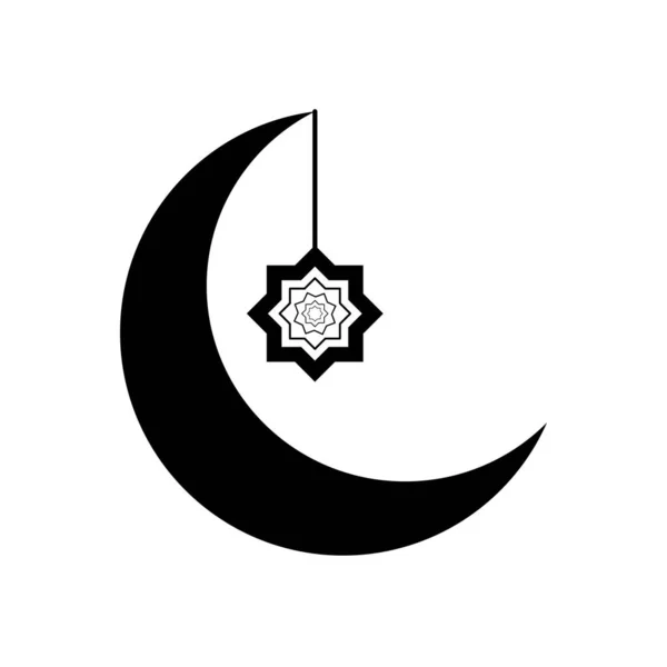 Eid mubarak koncepció, félhold és iszlám csillag akasztás, vonalstílus — Stock Vector